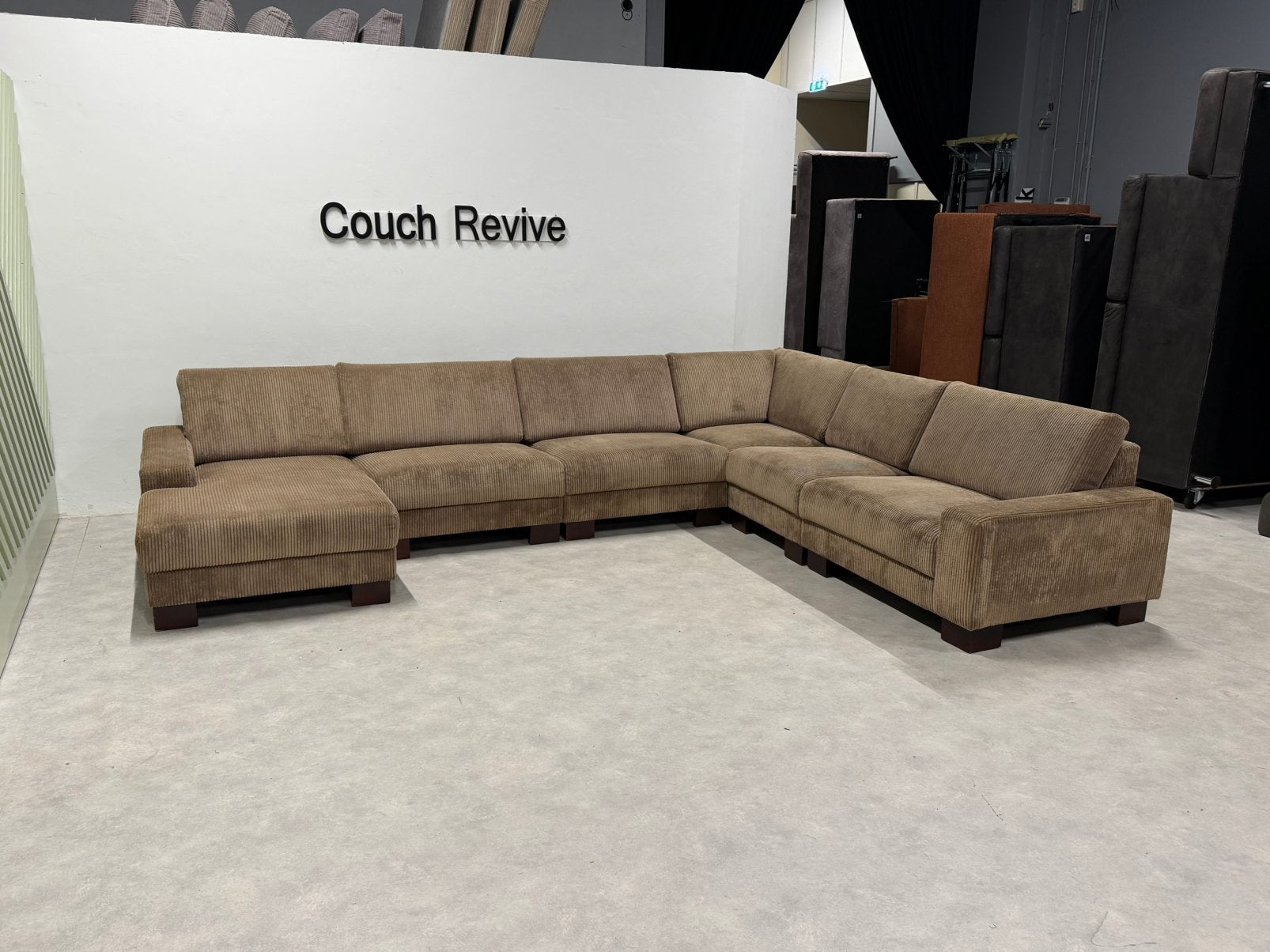 Beige Ribstof U-bank 375-280 | Refurbished Gratis levering, -, Verzenden, -, Zo goed als nieuw