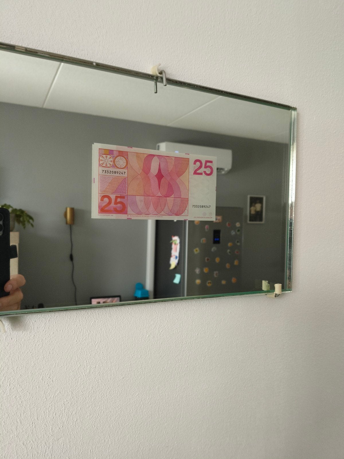 Te-Koop Antiek spiegel  met 25 Gulden, Ophalen of Verzenden, Rechthoekig, Minder dan 50 cm, Minder dan 100 cm