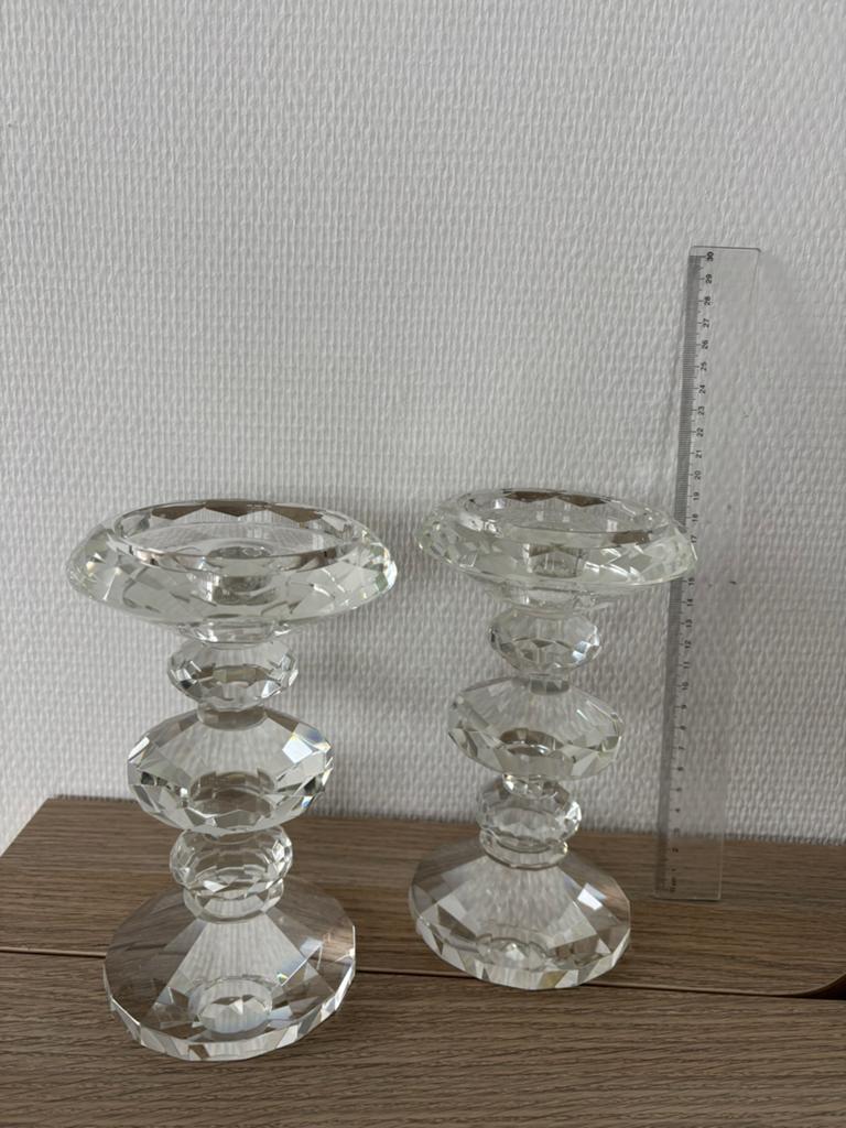 Set van 2 kristallen kandelaars, Huis en Inrichting, Woonaccessoires | Kandelaars en Kaarsen, Ophalen, Overige materialen, Overige kleuren