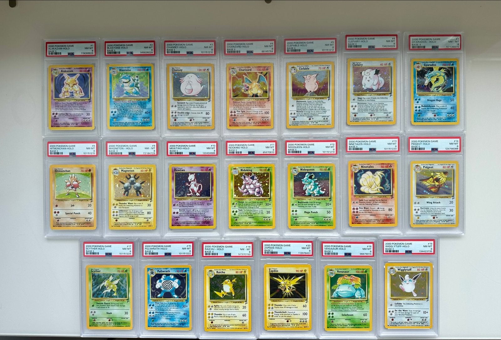 Zeldzame complete holo Base 2 set  (PSA8 graded), Ophalen, Zo goed als nieuw, Meerdere kaarten, Foil