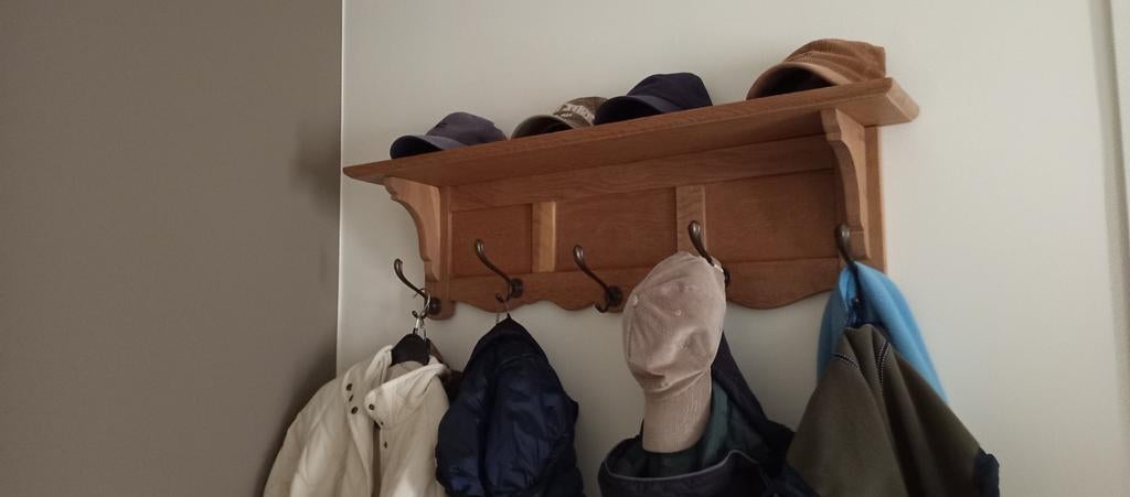 Antieke eiken jaren '30 wandkapstok, opnieuw geloogd, Ophalen of Verzenden, Gebruikt, Hout, Wandkapstok