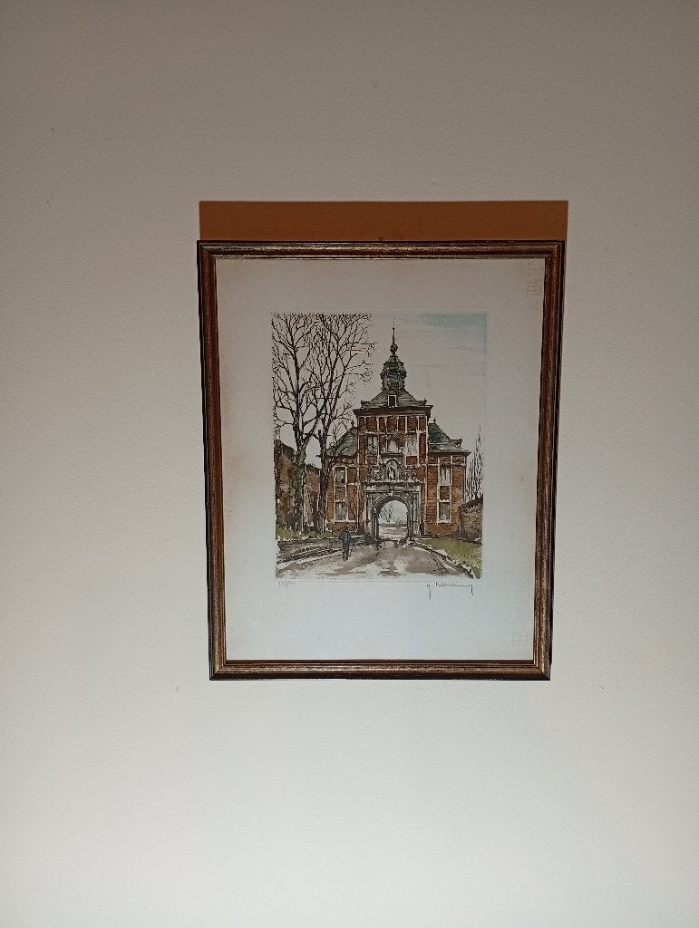 Ets – Roger Hebbelinck, Antiek en Kunst, Ophalen, Architectuur, 40 cm, 46 cm