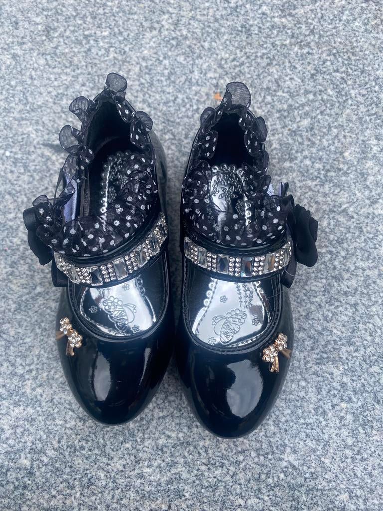 Zwarte ballerina’s met strik en kant, Meisje, Schoenen, Nieuw, Ophalen of Verzenden