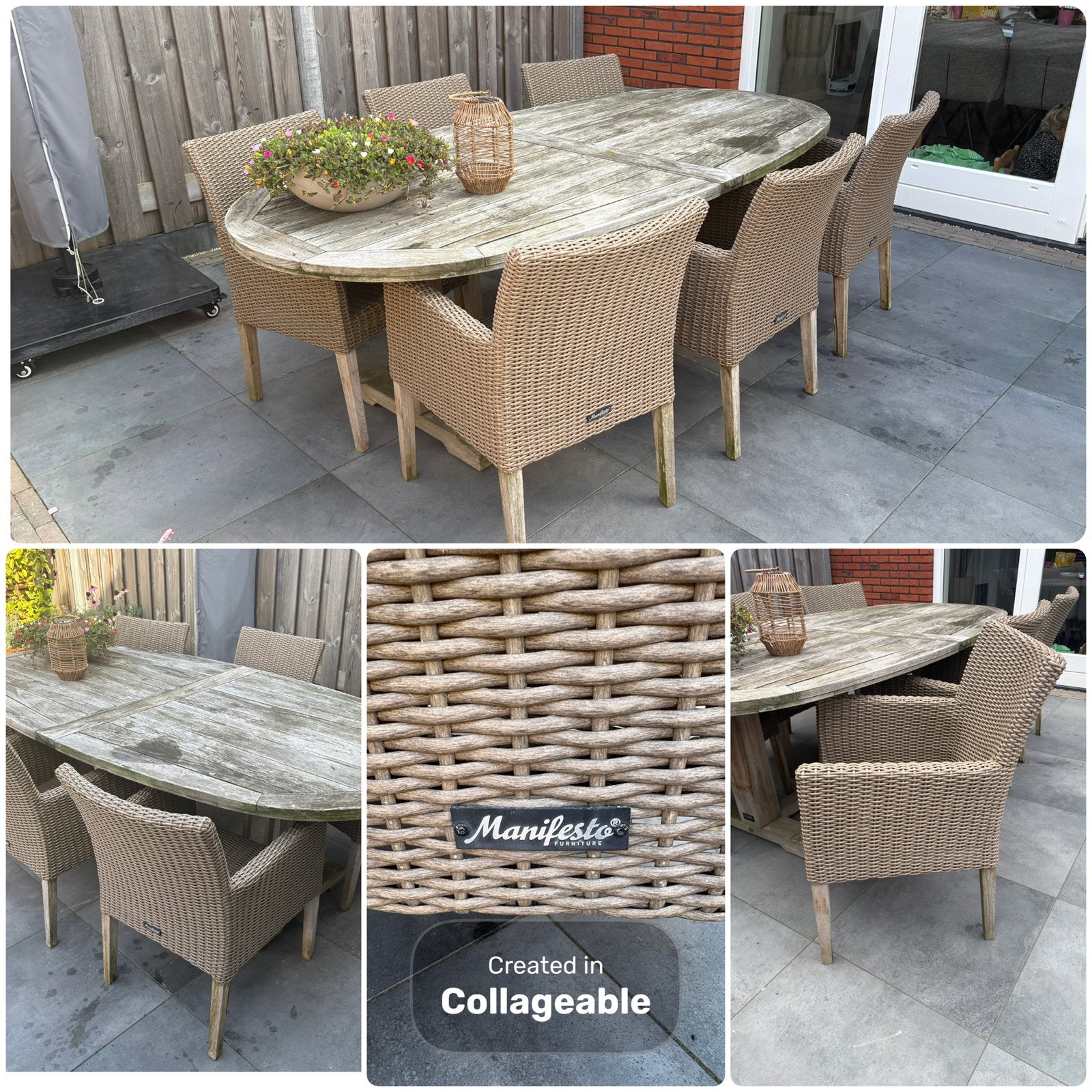 Tuinset met manifesto 6 stoelen, Tuin en Terras, Ophalen, Gebruikt, Eettafel, 6 zitplaatsen