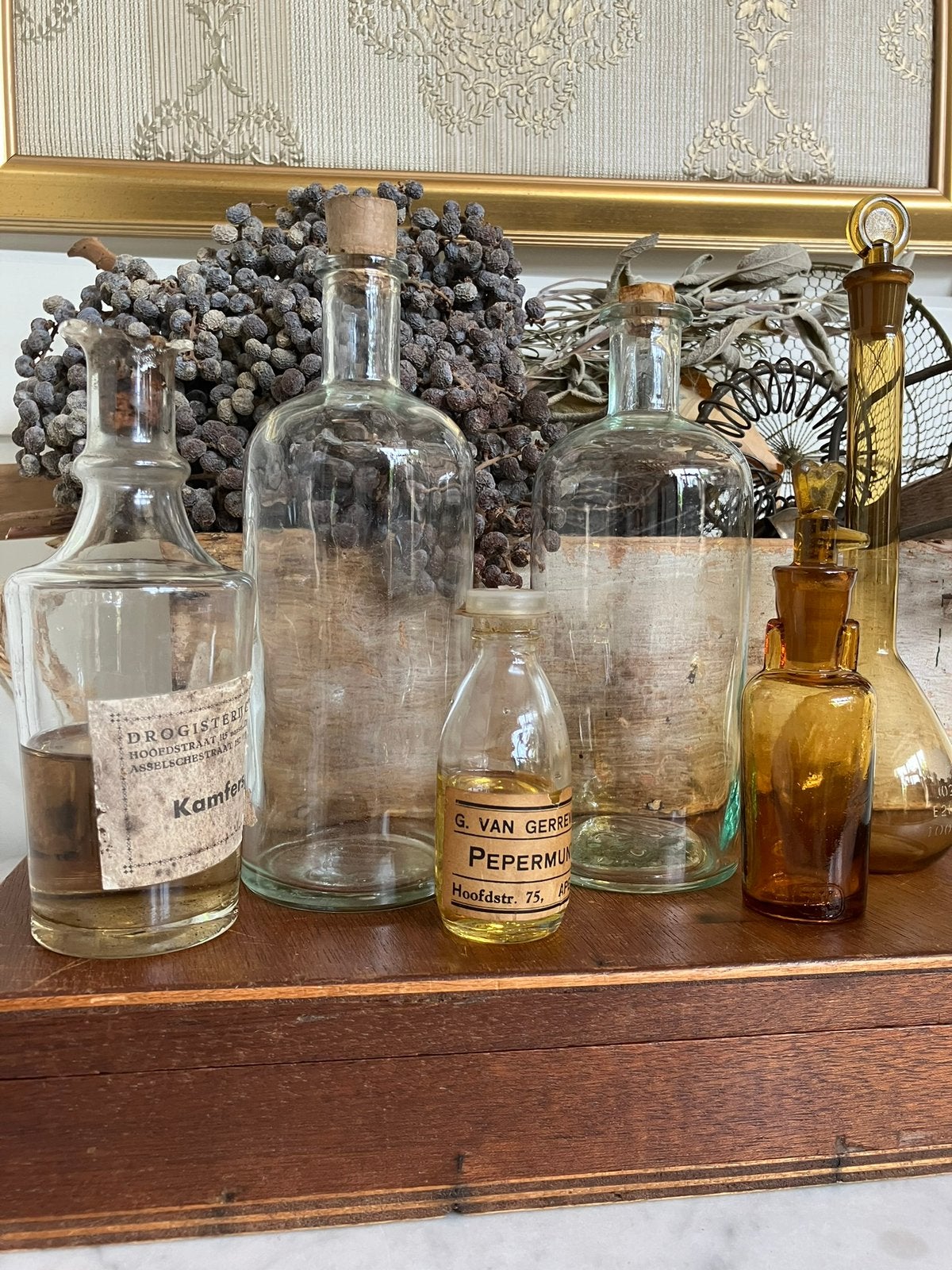 Antieke flesjes apothekersflesjes 6 stuks, Ophalen of Verzenden
