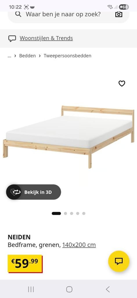 Ikea Neiden bed 140x200 zgan, Huis en Inrichting, Ophalen, Wit, Tweepersoons, 140 cm