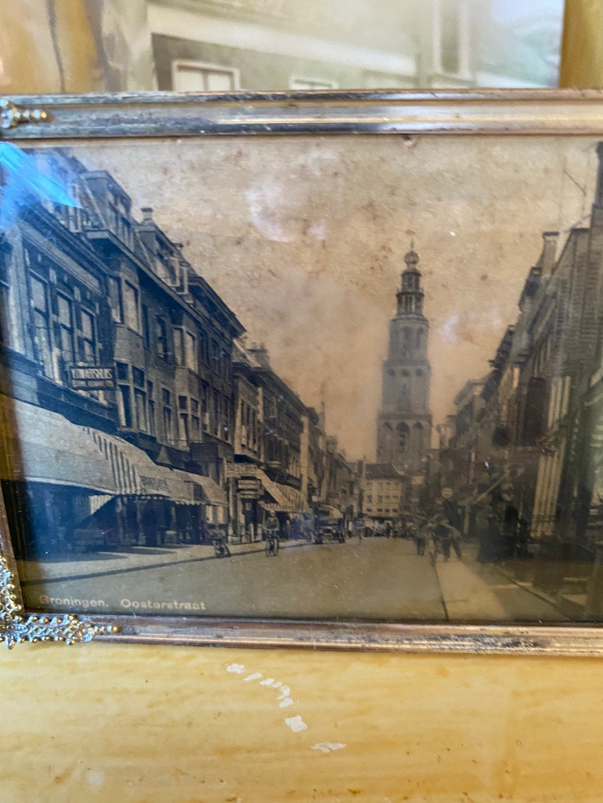 Oud Bol Fotolijstje met Groningen Oosterstraat Oph.., Ophalen, Overige stijlen, Overige technieken, Origineel werk