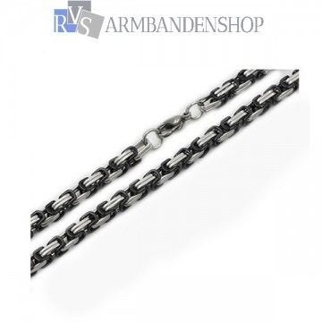 RVS Bi-color black koningsschakel ketting 55 koningsketting, Ophalen of Verzenden, Nieuw, Zilver, Overige materialen