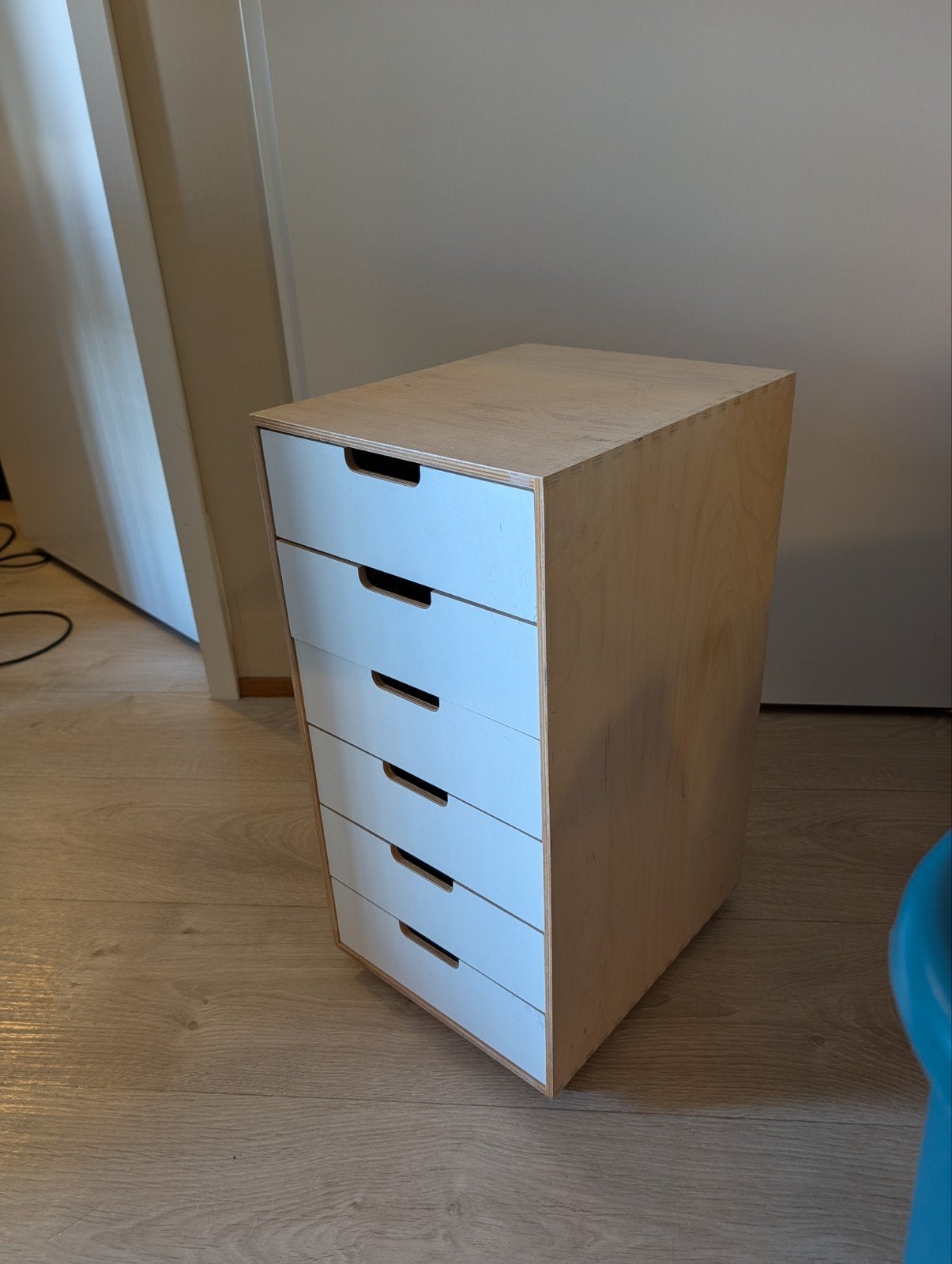 Ladeblok op wieltjes - 6 laden, hout en wit, Huis en Inrichting, Kasten | Ladekasten, Ophalen, Minder dan 50 cm, Gebruikt, 5 laden of meer