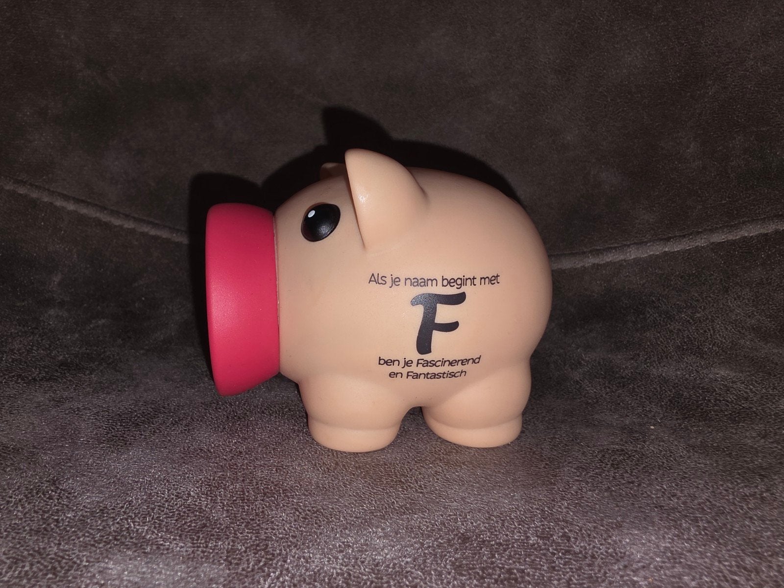Spaarvarken met letter F - Fascinerend en Fantastisch, Ophalen of Verzenden, Zo goed als nieuw, Kunststof, Overige thema's