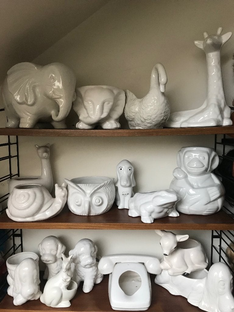 Verschillende vintage keramiek bloempotten dieren, Ophalen of Verzenden