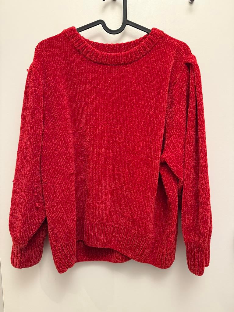 H&M Rode Chenille Trui Maat L, Kleding | Dames, Truien en Vesten, Ophalen of Verzenden, Gedragen, Maat 38/40 (M), Rood