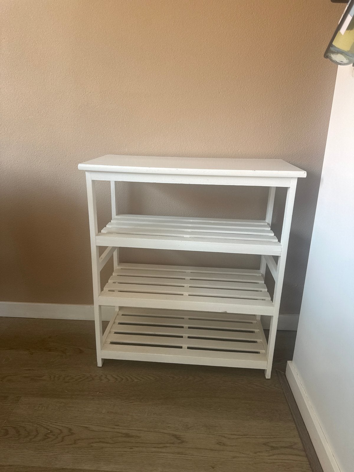 Witte houten schoenenrek/kastje met 3 planken, Ophalen, Gebruikt