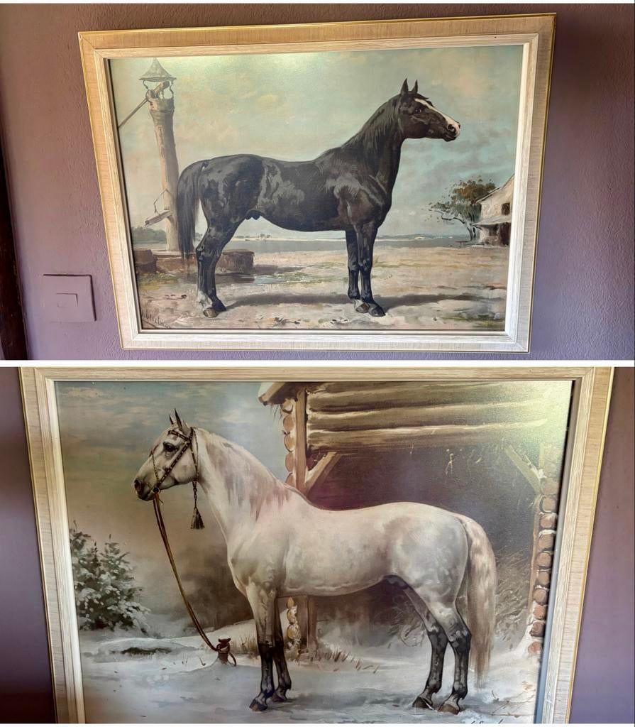 2 Chromolithografie paarden van Otto Eerelman, 66x52 cm, Antiek en Kunst, Kunst | Schilderijen | Klassiek, Ophalen of Verzenden