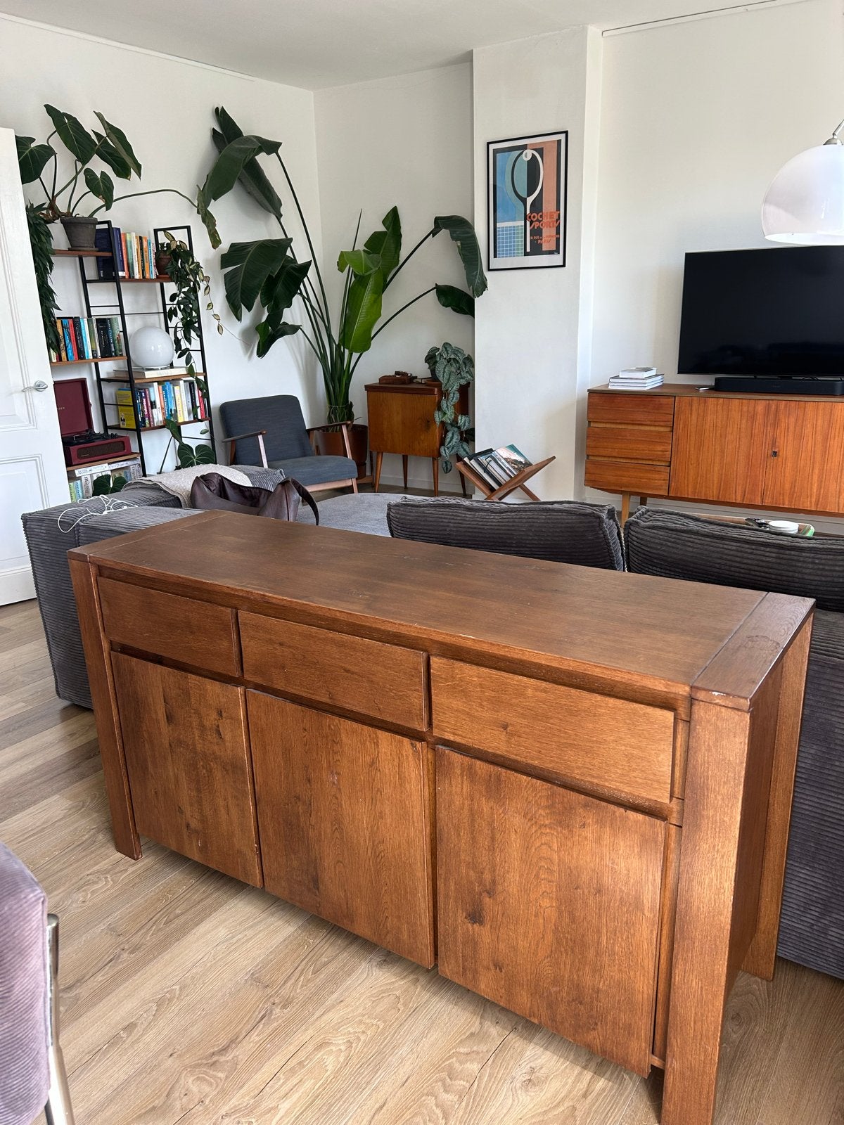 Vintage houten dressoir / sideboard – mid century stijl, Huis en Inrichting, Ophalen, Mid century, 150 tot 200 cm, Zo goed als nieuw