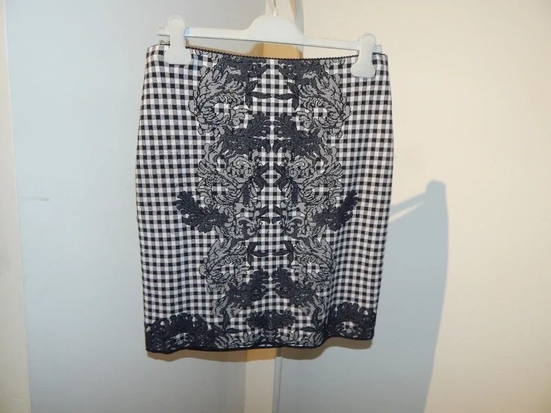 Marccain rok gebreid in ruit en kant look print mooi, Kleding | Dames, Maat 42/44 (L), Zo goed als nieuw, Meerkleurig, Verzenden