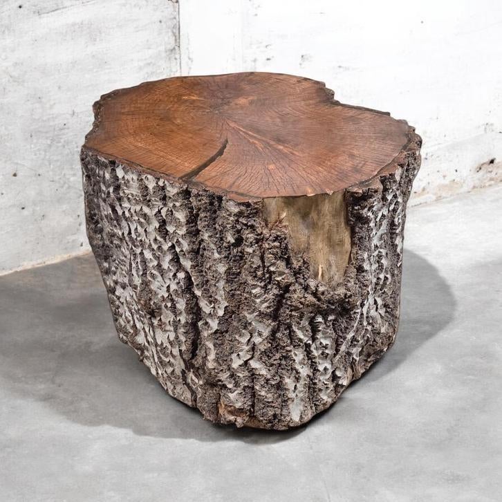 Eiken boomstam tafel/ bijzettafel,60 cm/salontafel op wielen, Minder dan 55 cm, Rond, Zo goed als nieuw, Vintage,retro,industrieeel,landelijk,Basic