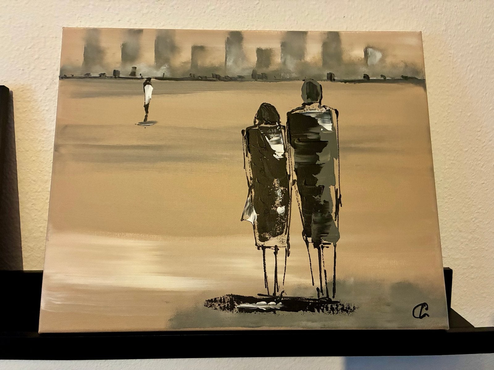 Canvas 40x50 cm - Corrie Leushuis - Figuren aan Zee, Antiek en Kunst, Kunst | Schilderijen | Modern, Ophalen of Verzenden, Gesigneerd