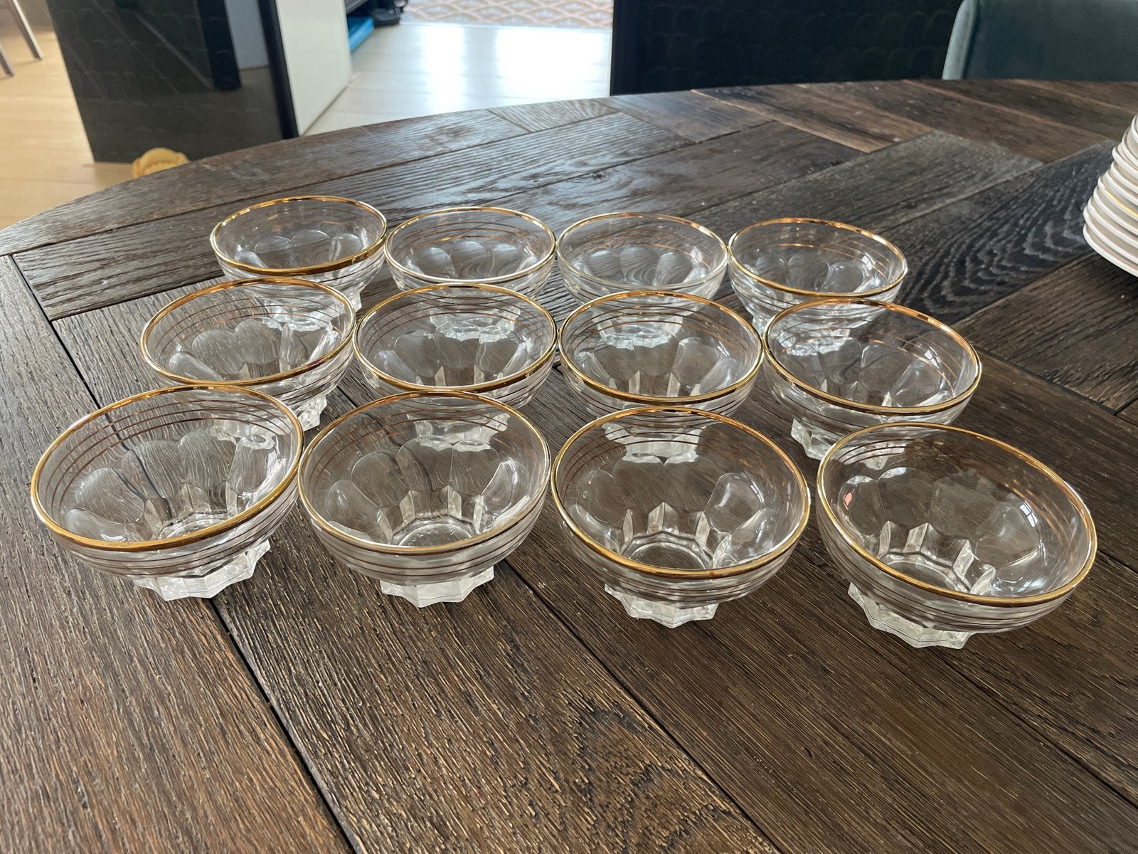 12 Vintage dessert schaaltjes advocaat glaasjes goud rand, Ophalen of Verzenden
