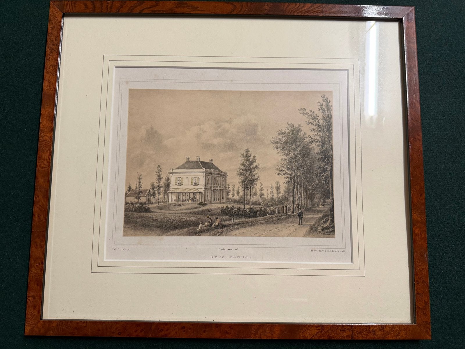 Antieke litho 'Otra Banda' uit 1869, Ingelijst, Ophalen of Verzenden, Landschappen, Lithografie