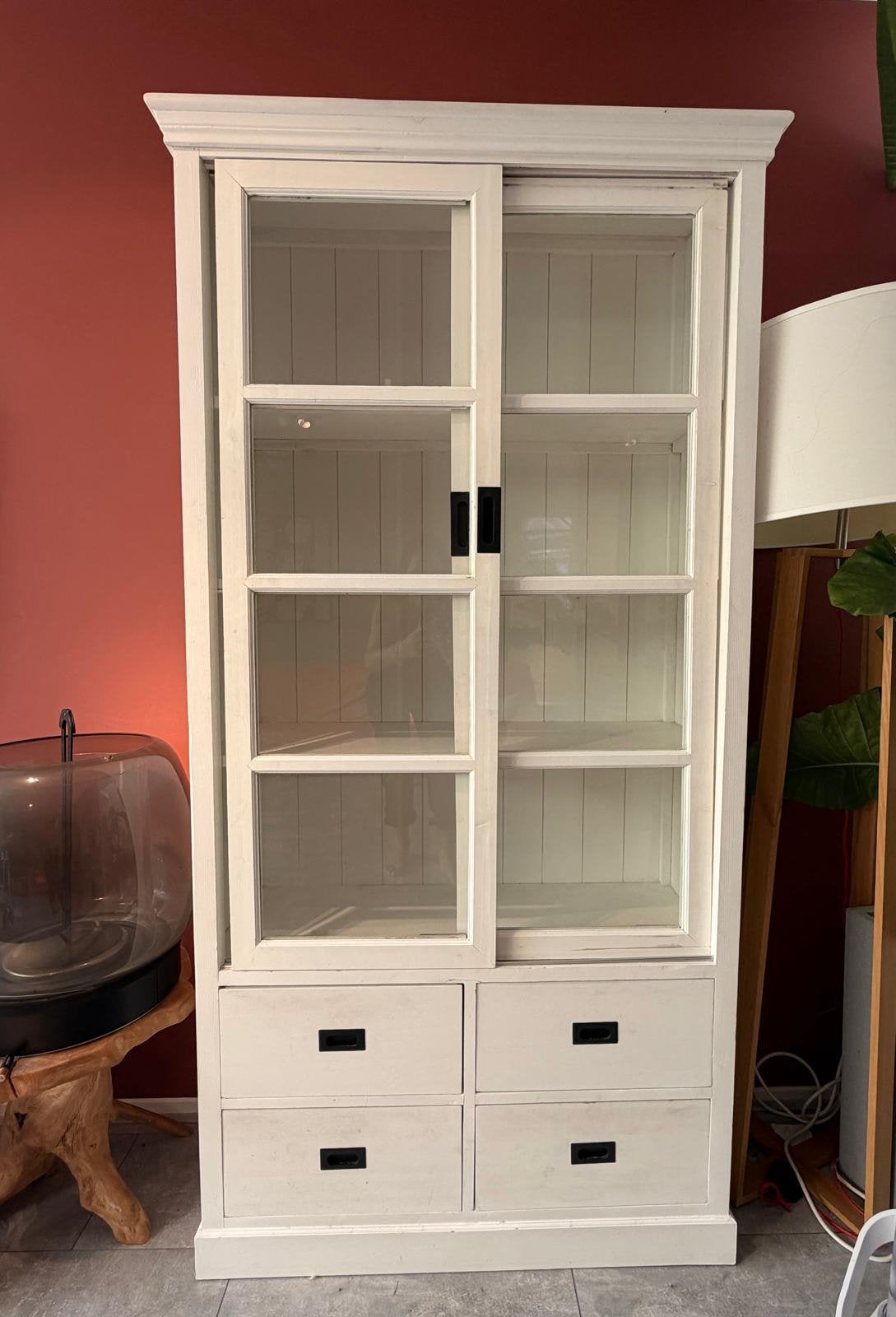 Witte goedkope vitrinekast met glazen, Ophalen, Gebruikt, 50 tot 100 cm, 150 tot 200 cm