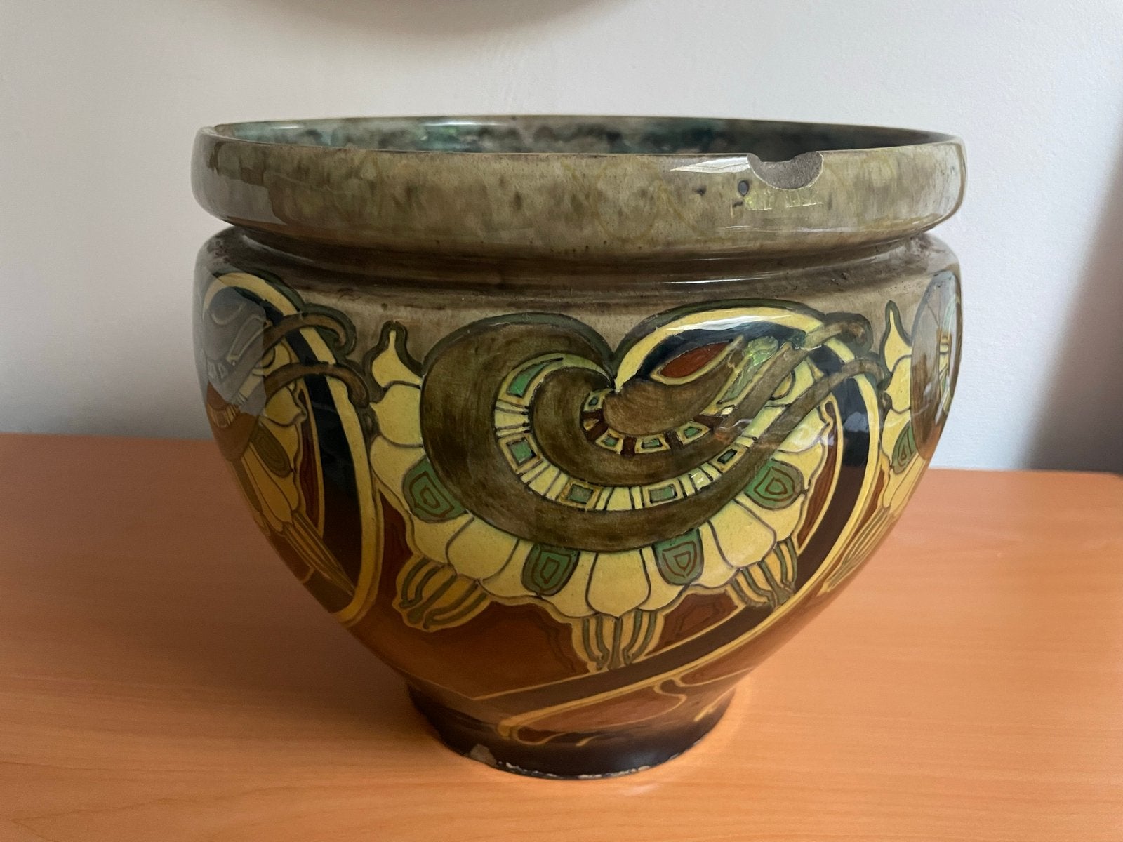Jugendstil cachepot uit 1897 van Rozenburg, Ophalen