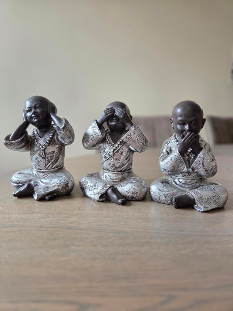 Set Shaolin Monniken Horen/Zien/Zwijgen - Zwart/Zilver, Ophalen, Zwart, Nieuw, Kunststof