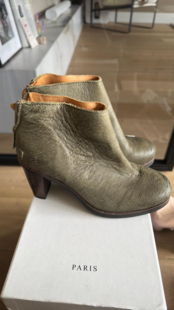 Shabbies Amsterdam enkellaarsjes maat 37 - Binnenzool mist, Ophalen of Verzenden, Gedragen, Groen, Lage of Enkellaarzen