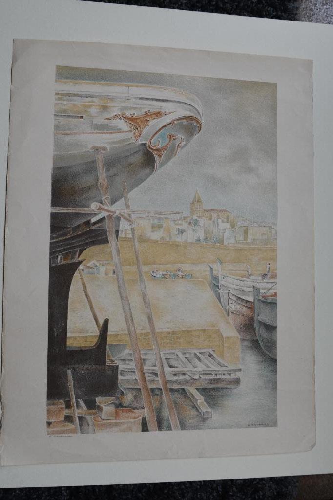 WIM SCHUHMACHER SCHIP PALMA 1947 Mooie Litho Gesigneerd SP24, Verzenden