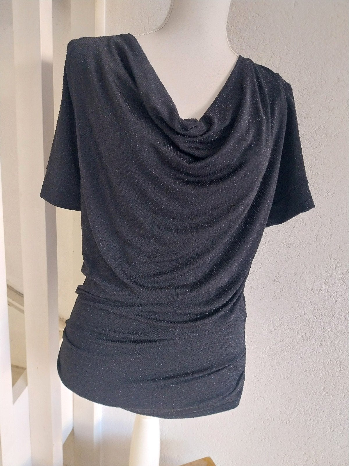 Zwarte glitter tuniek met watervalhals maat S/M, Maat 38/40 (M), Zwart, Ophalen of Verzenden, Onbekend