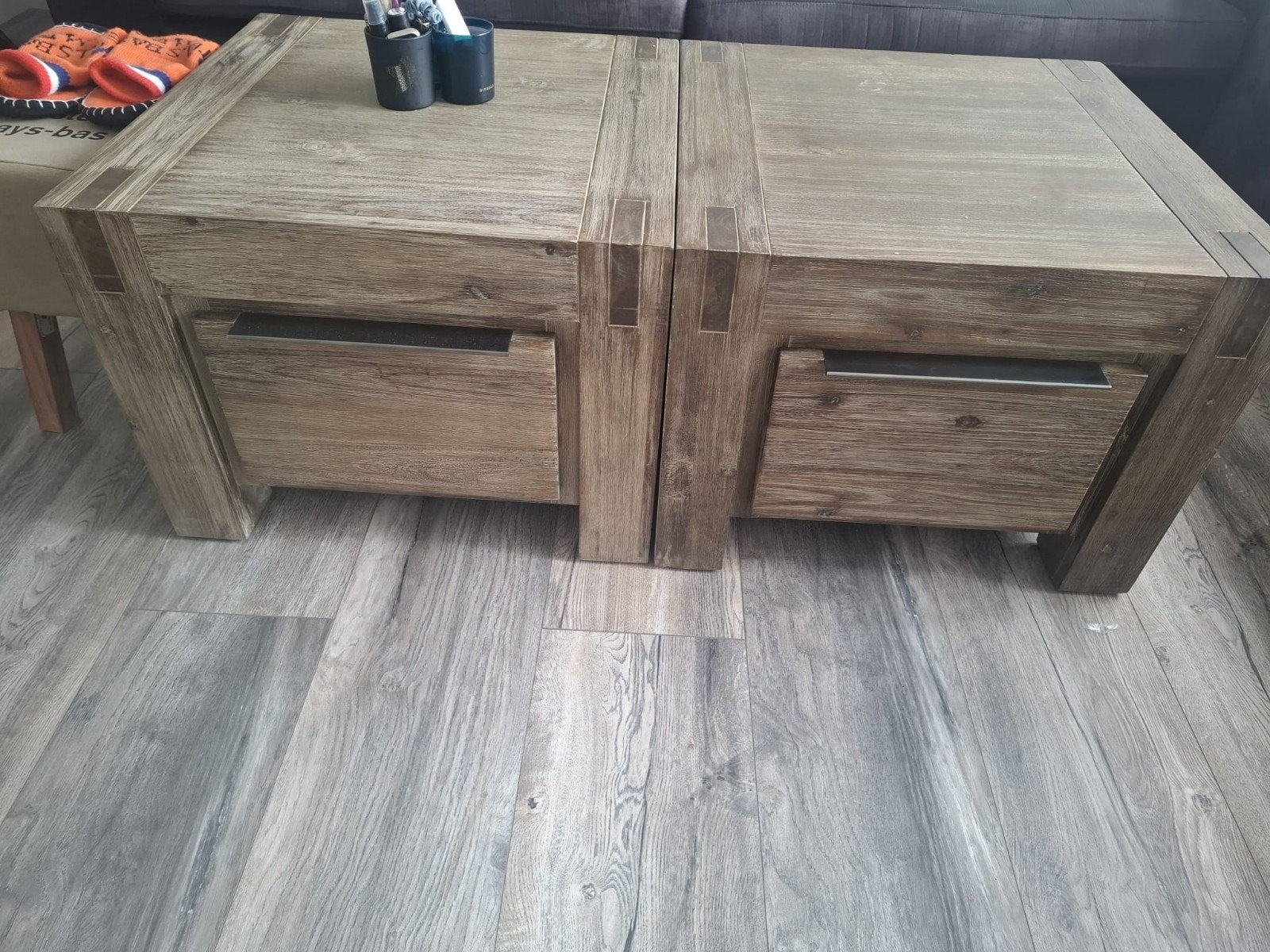 Set van 2 Vierkante Salontafels / Bloktafels met Lades, Huis en Inrichting, Tafels | Salontafels, Ophalen, 50 tot 100 cm, Vierkant