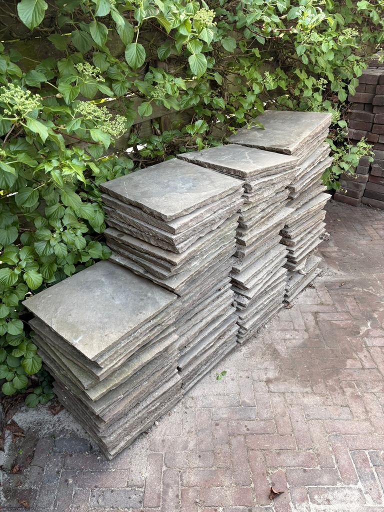 Echte leisteen terras tegels 40x40 cm - 15 m2, Ophalen, Zo goed als nieuw, Natuursteen, Terrastegels