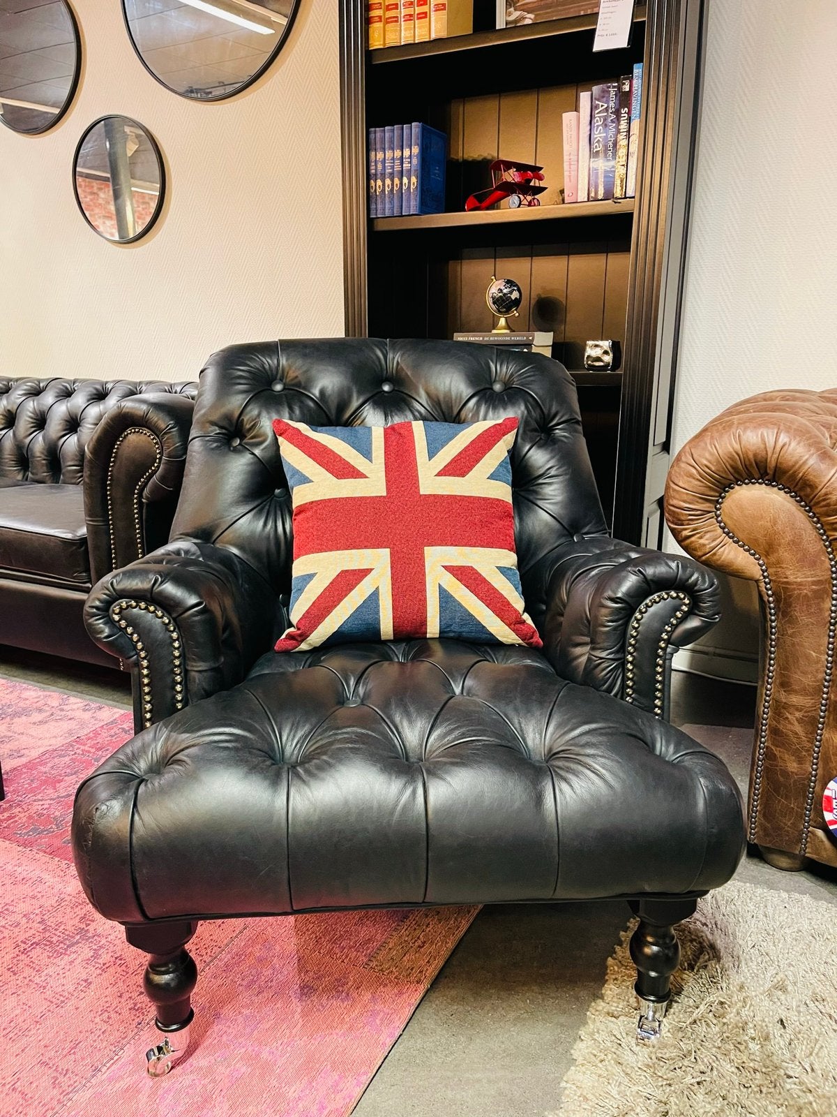 Nieuw Scholar chesterfield fauteuil Lazzy Vintage Zwart Leer, Ophalen of Verzenden, 75 tot 100 cm, 50 tot 75 cm