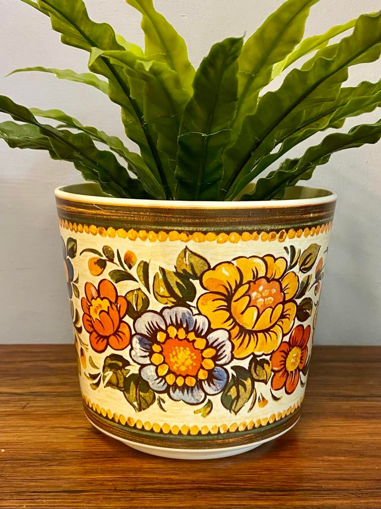 Vintage bloempot Emsa retro plastic pot flowers, Kunststof, Rond, Ophalen of Verzenden, Zo goed als nieuw
