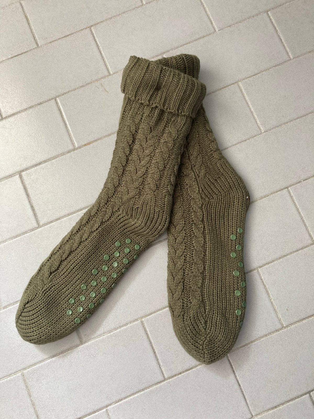 Warme  huissokken met antislip - Olijfgroen, Kleding | Dames, Sokken en Kniesokken, Overige maten, Ophalen of Verzenden, Zo goed als nieuw