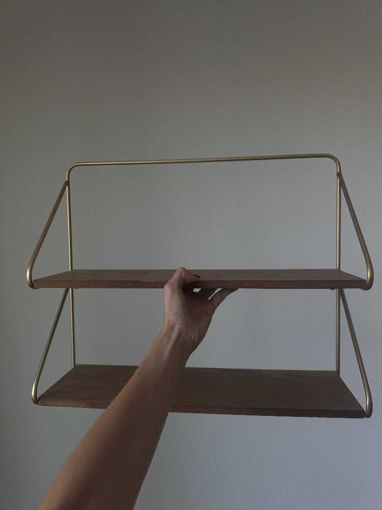 Dubbele wandplank 40 x 50cm (Goud en hout), Huis en Inrichting, Woonaccessoires | Wandplanken en Boekenplanken, Ophalen, Gebruikt