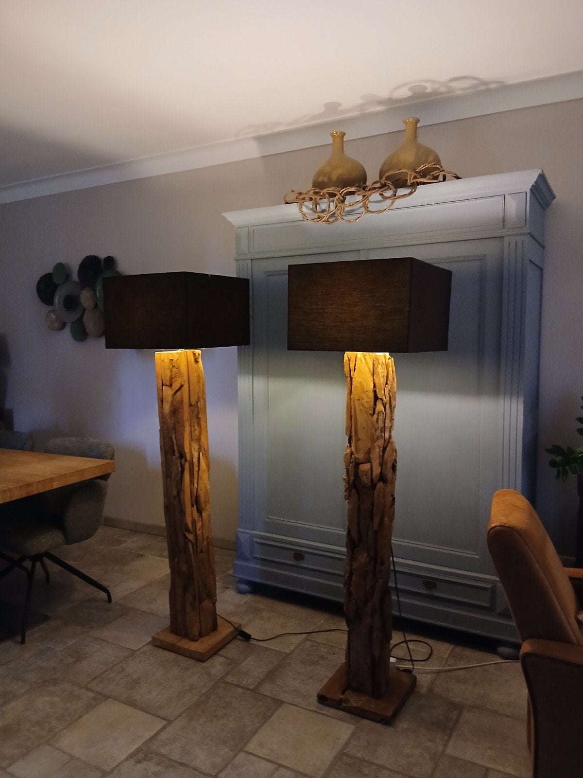 Staande lamp 2 stuks, Ophalen of Verzenden, Gebruikt, Hout, 150 tot 200 cm