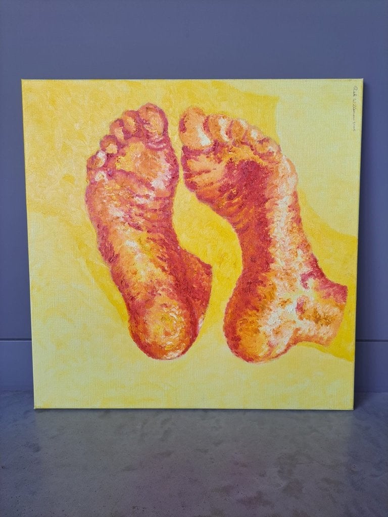 Schilderij voeten 65x65cm, Antiek en Kunst, Kunst | Schilderijen | Modern, Ophalen, Figuren, Handgeschilderd, Olieverf