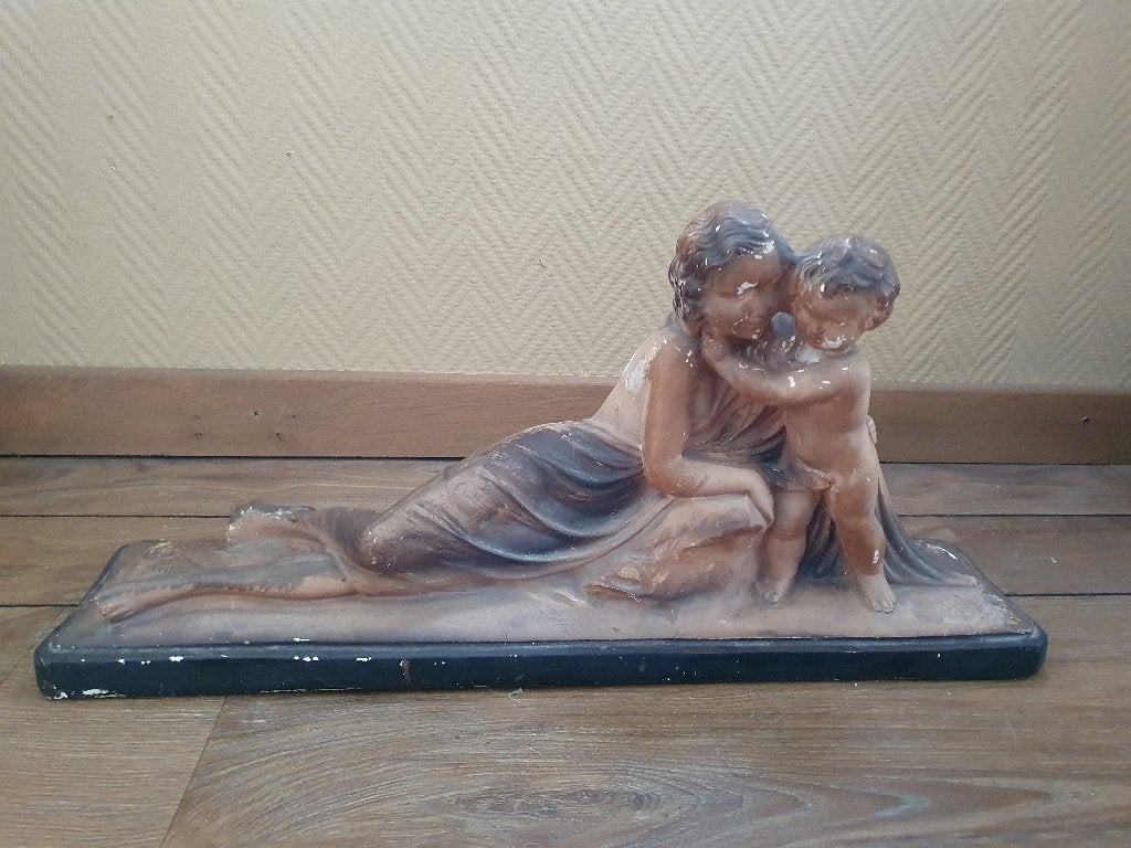 schitterend art deco beeld – moeder met kind (renova 37), Antiek en Kunst, Kunst | Beelden en Houtsnijwerken, Art deco, Gips, Beeld