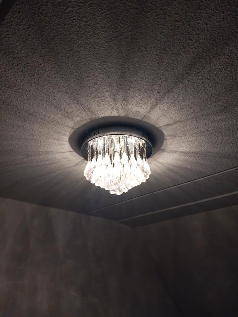 Luxe Plafondlamp met Kristallen 'Kroontjes' - ZGAN, Ophalen, Zo goed als nieuw, Glas, Luxe, Glamour, Modern Klassiek