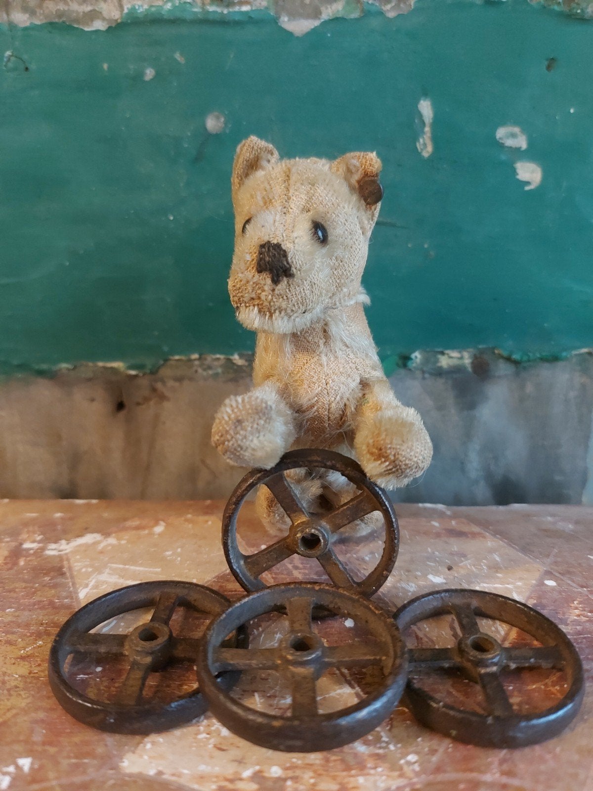 4 antieke gietijzeren wieltjes voor antiek speelgoed dier, Antiek en Kunst, Ophalen of Verzenden