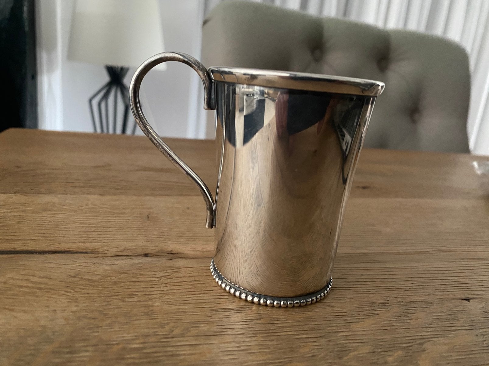 Verzilverde beker met opschrift., Ophalen of Verzenden, Zilver