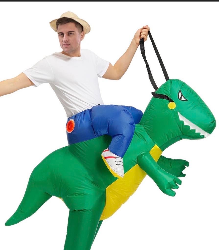 Opblaasbaar Dinopak groen met Cowboyhoed, Carnaval, Ophalen of Verzenden, Zo goed als nieuw, Kleding