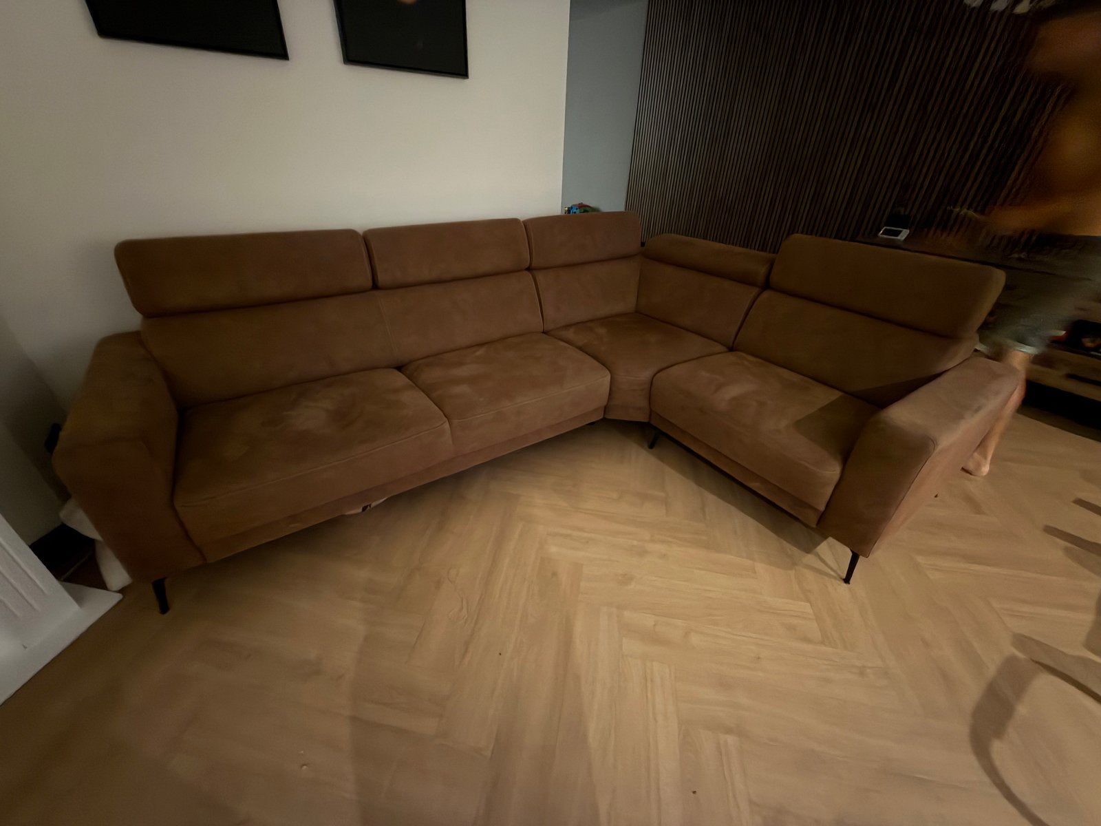 Comfortabele Hoekbank - Bruin Stof, Huis en Inrichting, Banken | Bankstellen, Ophalen, 250 tot 300 cm, Gebruikt, 100 tot 125 cm