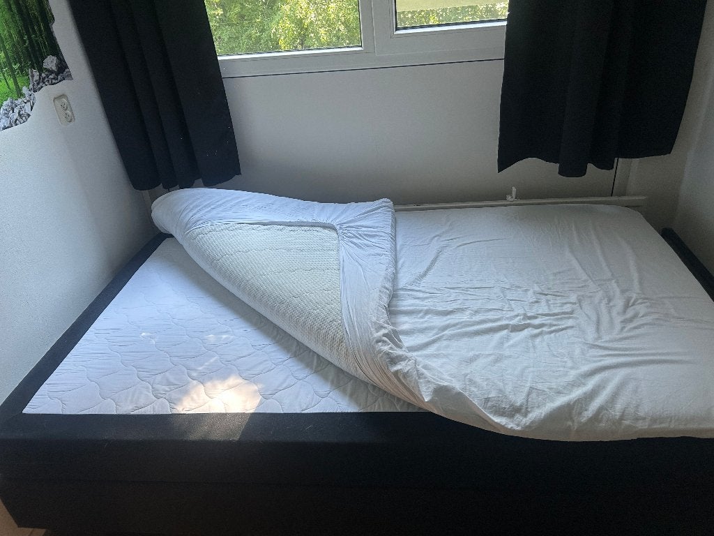 Boxspring twijfelaar | 120cm breed, 200cm lang, Ophalen, Zwart, Zo goed als nieuw, Twijfelaar
