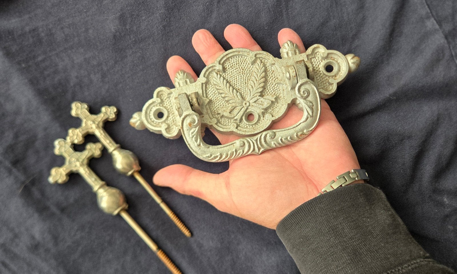 Antieke Doodskist Memento Mori Beslag Crusifix, Ophalen of Verzenden