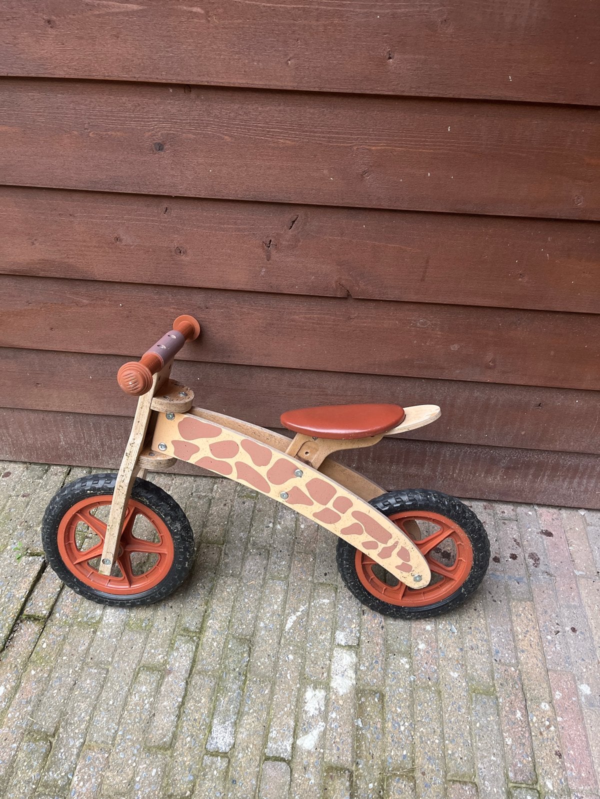 Houten loopfiets met giraffe print, Ophalen, Gebruikt, Loopfiets