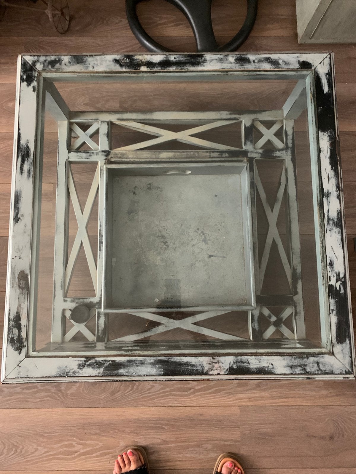 Oude salon tafel+glasplaat…, Ophalen, Gebruikt, Oud landelijk, Vierkant