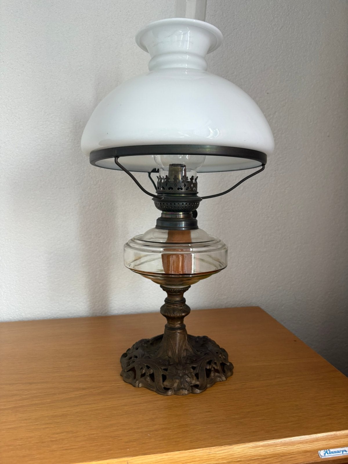 Vintage olielamp helemaal gaaf!, Huis en Inrichting, Ophalen of Verzenden, Zo goed als nieuw, Glas
