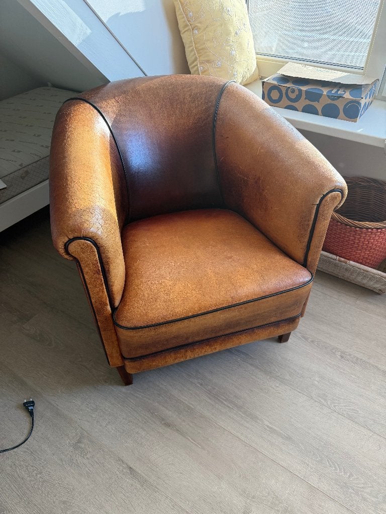 chesterfield stoel, Huis en Inrichting, Ophalen, Gebruikt, 50 tot 75 cm, Leer